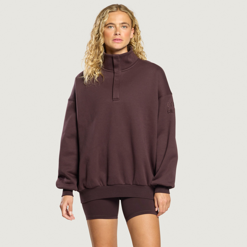 Gym + Coffee Women's Snap Collar Sierra Sweatshirt - Mocha Bean-3