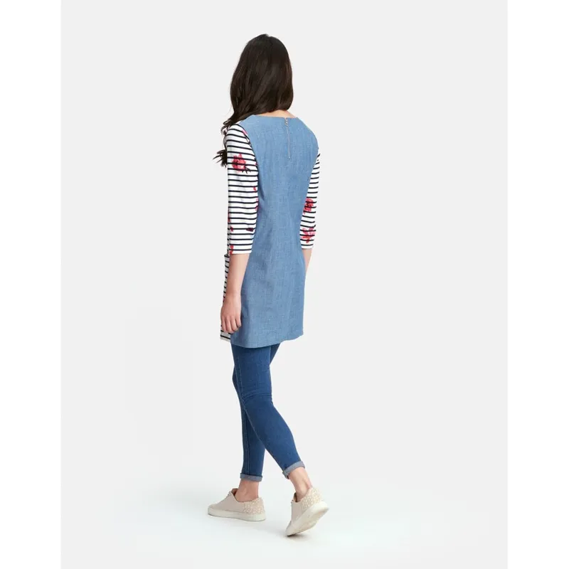 Joules Jade Jersey Woven Mix Tunic - French Navy Chestnut Leaves Stripe -3