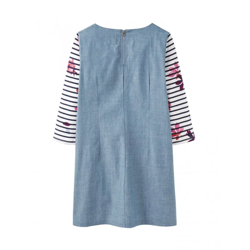 Joules Jade Jersey Woven Mix Tunic - French Navy Chestnut Leaves Stripe -1