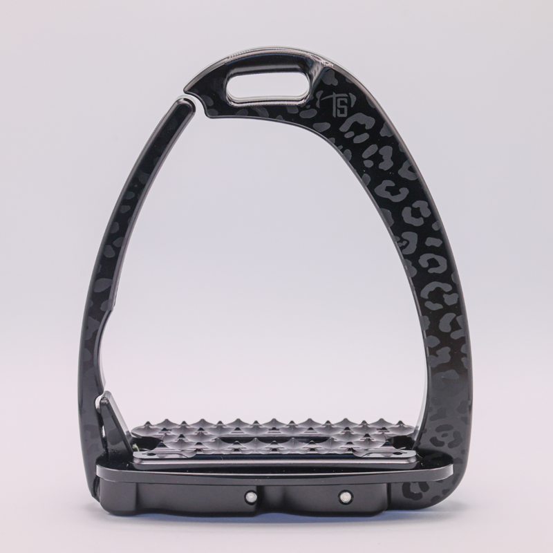 Tech Stirrups Children's Venice Sloped Evo Swarovski Safety Stirrups Untamed Collection Leopard Stirrups - Titanium/Night-7