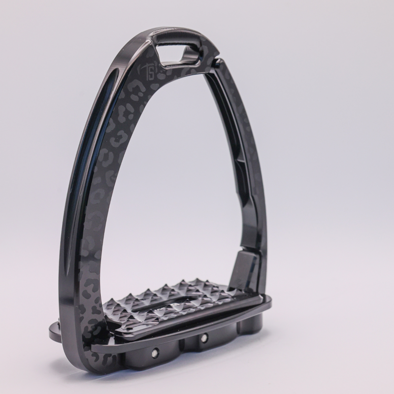 Tech Stirrups Children's' Venice Sloped Evo Safety Stirrups Untamed Collection Leopard Stirrups - Titanium-1