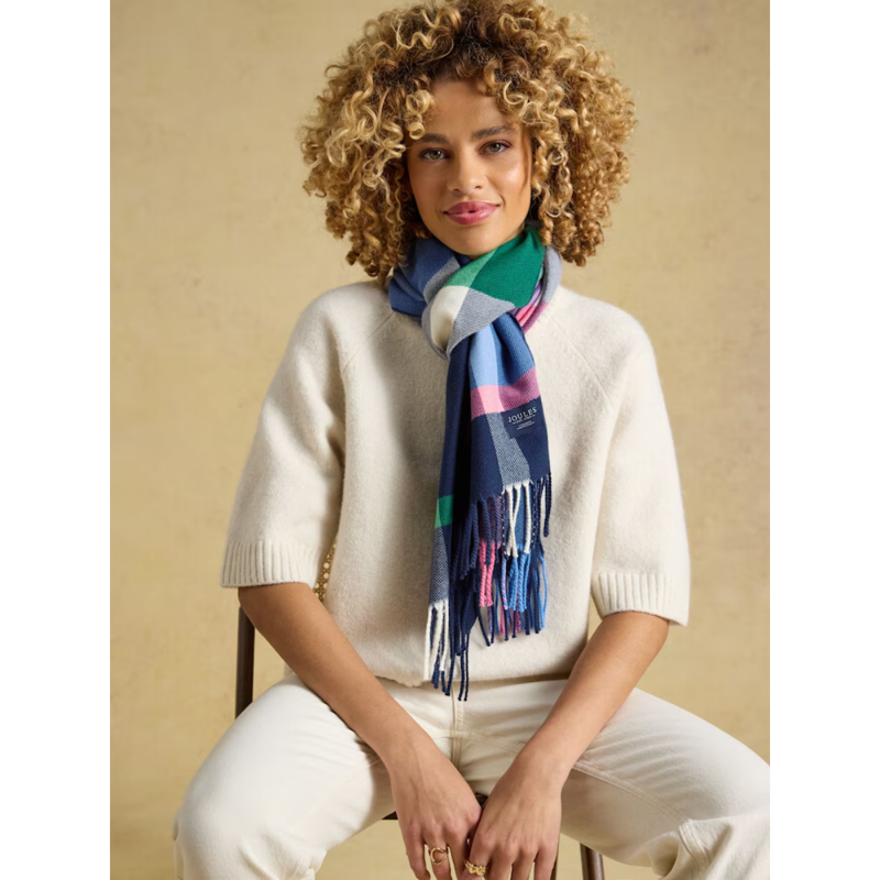 Joules Ladies Langtree Scarf - Navy/Pink Check-1