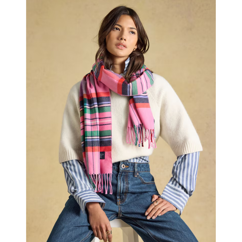 Joules Ladies Langtree Scarf - Pink/Green Check-1