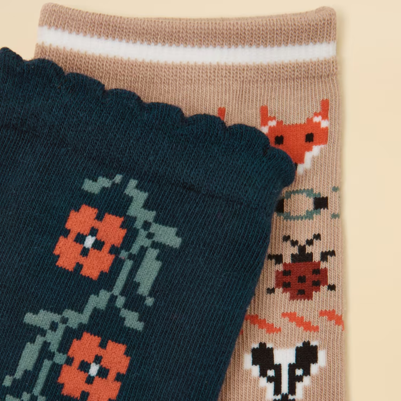 Joules Ladies Everyday 2 Pack Socks - Oat Woodland-1
