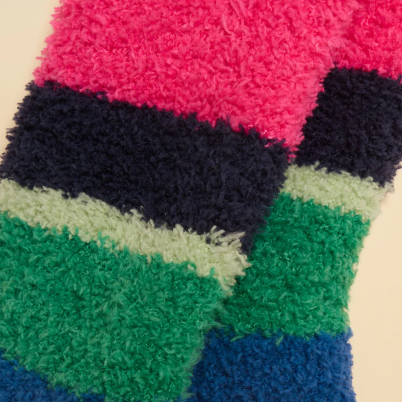 Joules Ladies Fluffy Socks - Cream Multi Stripe-1