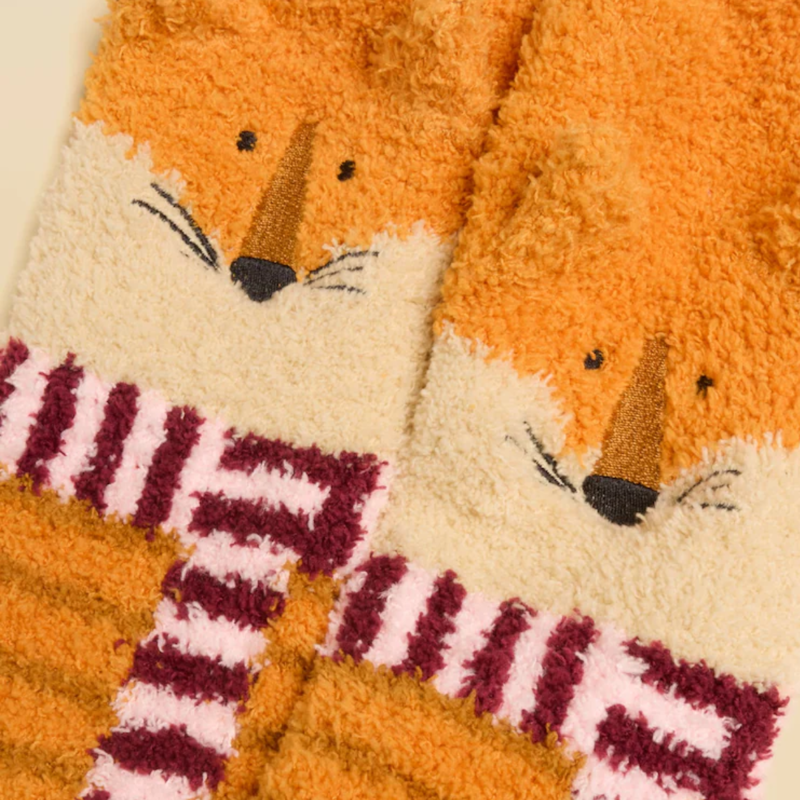 Joules Ladies Novelty Fluffy Socks - Orange Fox-1