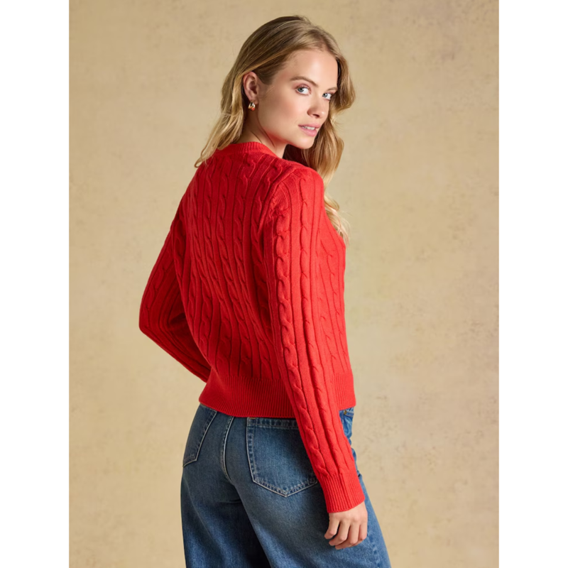 Joules Ladies Cable Cardigan - Red-2