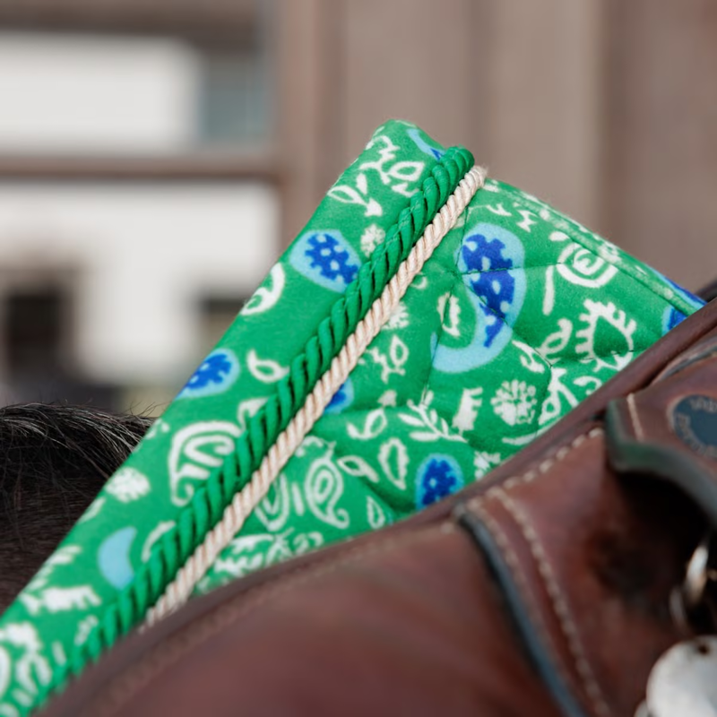 Kentucky Velvet Paisley Garden Printing Jumping Saddlepad - Green/Navy-1