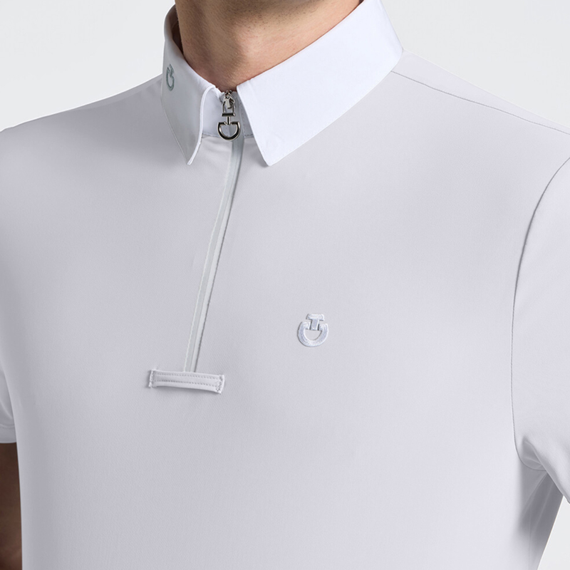 Cavalleria Toscana Men's Jersey SS Zip Competition Shirt - White-2