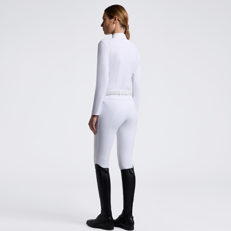 Cavalleria Toscana Women's Long Sleeve Sequin Bib Competition Shirt - White-1