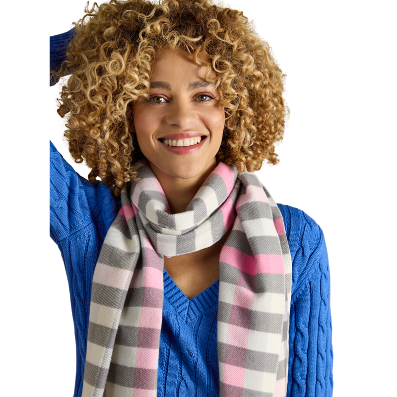 Joules Ladies Langtree Scarf - Pink/Grey Gingham-2