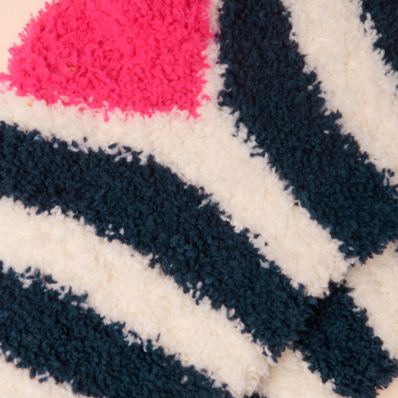 Joules Ladies Fluffy Socks - Navy Cream Stripe-1