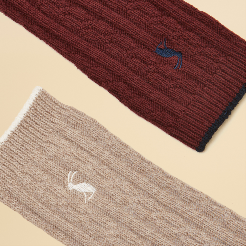 Joules Ladies Cable 2 Pack Socks - Oat/Berry-1