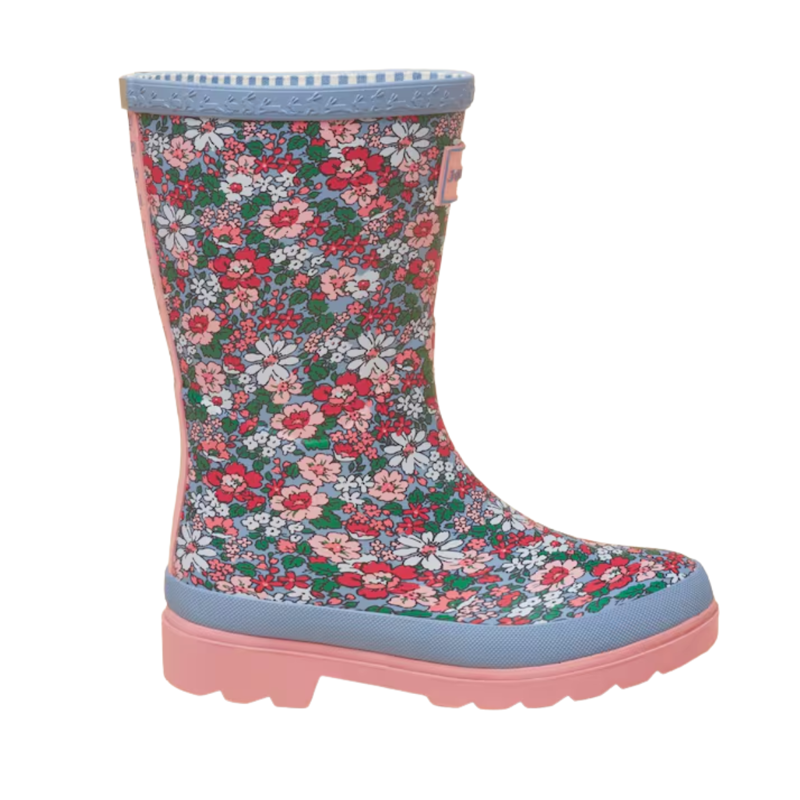 Joules Girls' Welly Print Wellies - Blue Floral-1