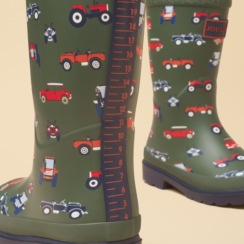 Joules Boys' Welly Print Wellies - Khaki Vehicles-3