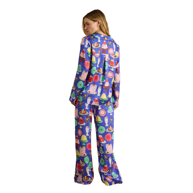 Joules Ladies Bonnie Pyjamas -Blue Puddings Print-1
