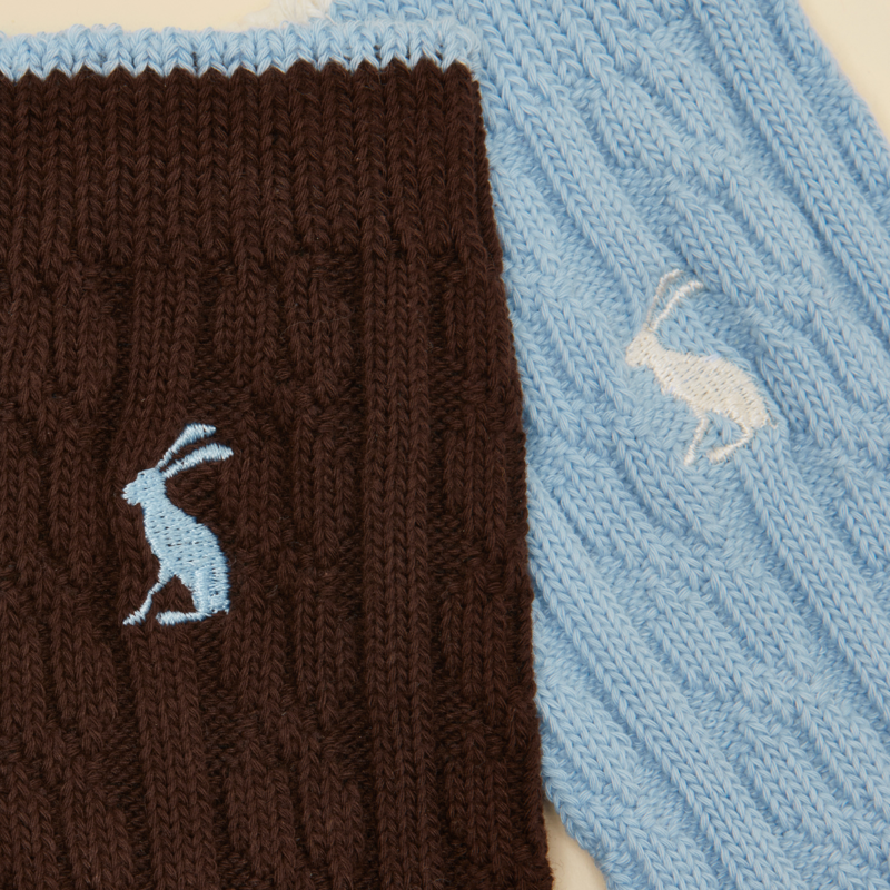 Joules Ladies Cable 2 Pack Socks - Chocolate/Blue-1