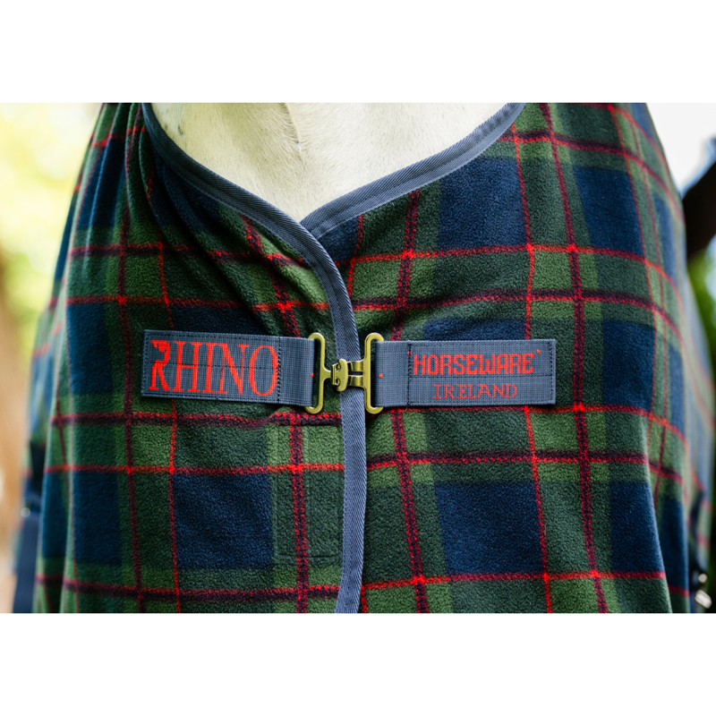 Horseware Rhino Pony Fleece Cooler - Holiday Collection - Navy Check/Green/Red-5