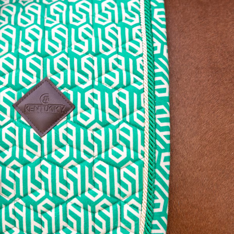 Kentucky Velvet Maze Cipher Printing Dressage Saddlepad - White/Green-1