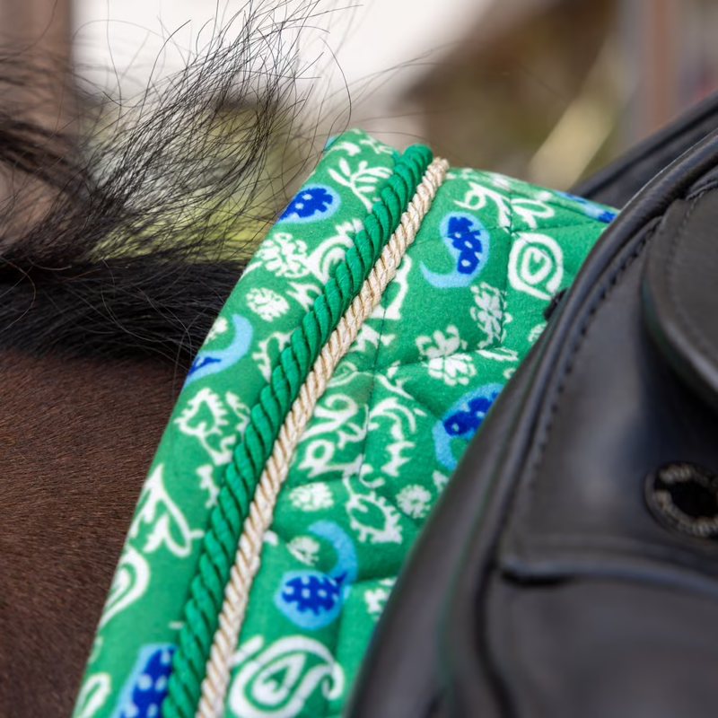 Kentucky Velvet Paisley Garden Printing Dressage Saddlepad - Green/Navy-1