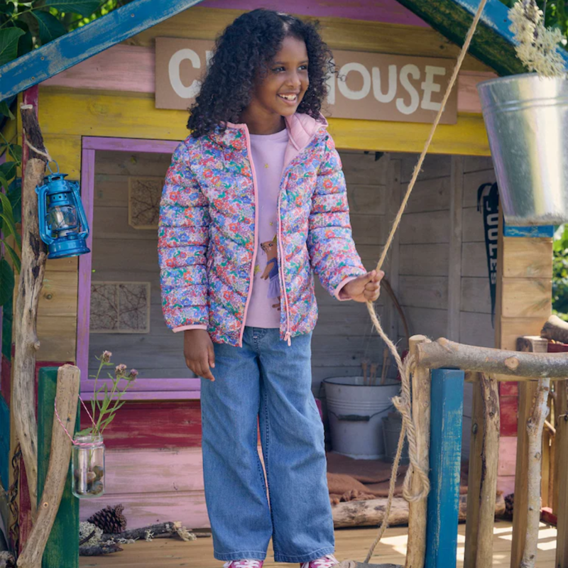 Joules Girls' Cairn Showerproof Padded Coat - Pink Ditsy-5