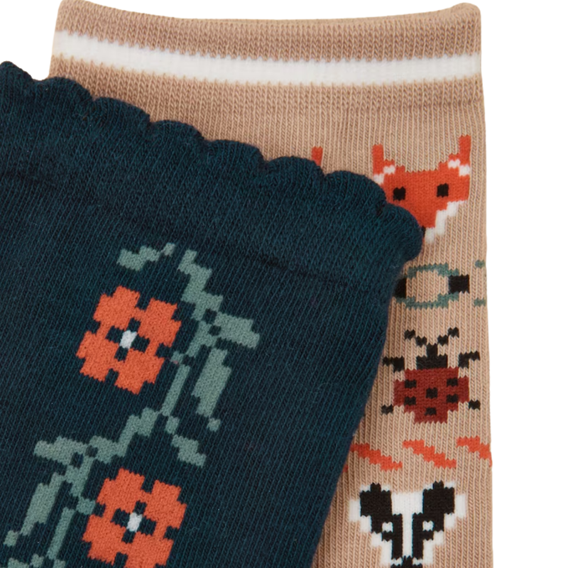 Joules Ladies Everyday 2 Pack Socks - Tan Fairisle-1