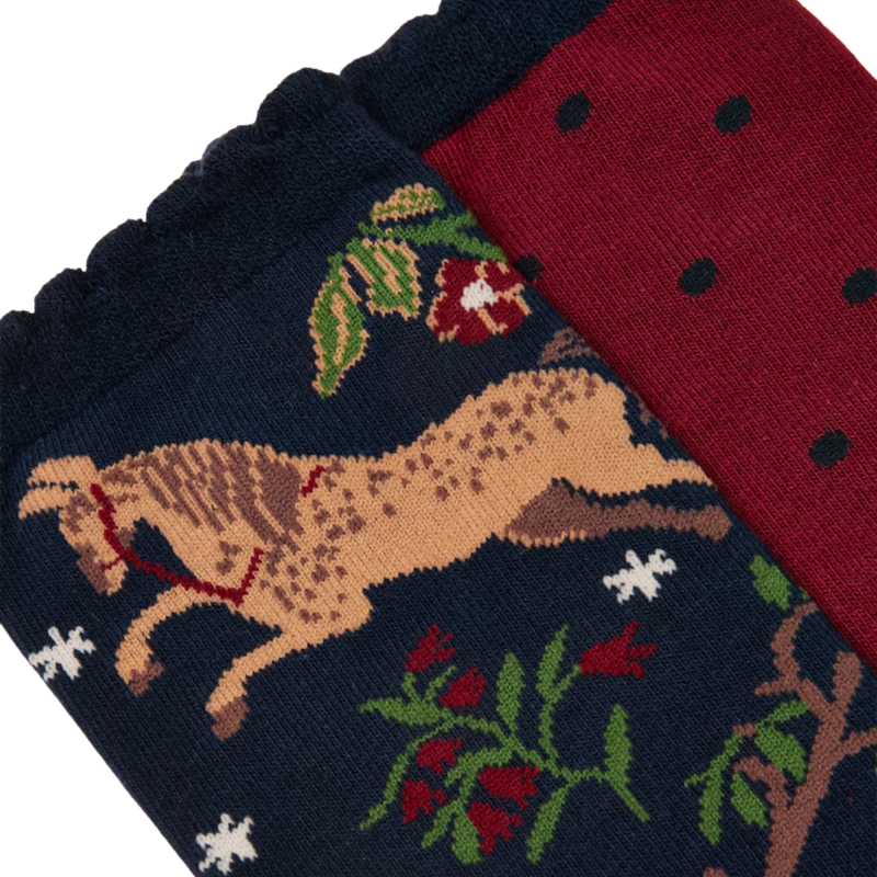 Joules Ladies Everyday 2 Pack Socks - Navy Woodland-1