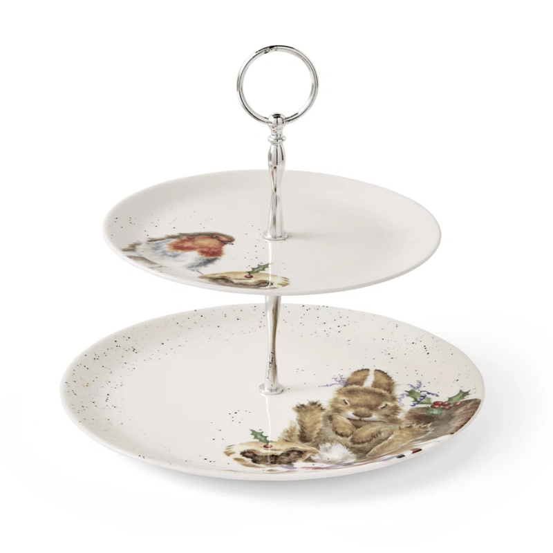 Portmeirion Wrendale Designs Festive Robin and Rabbit 2 Tier Cake Stand-1