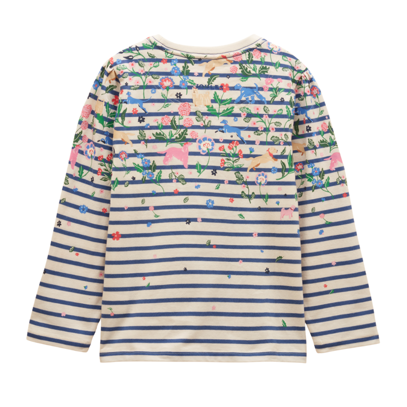 Joules Girls' Ava Long Sleeve Printed Top - Cream/Blue-1