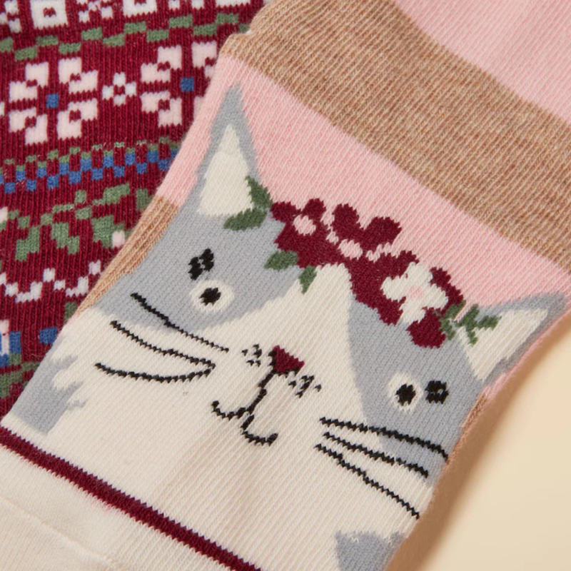 Joules Kids' Neat Feet 2 Pack Socks - Pink/Berry Cat-1