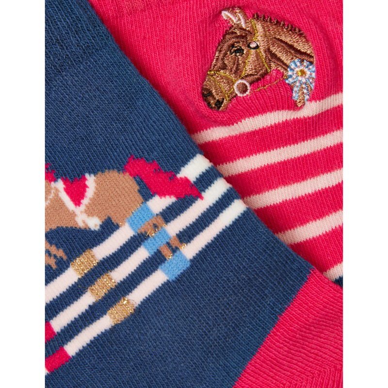 Joules Kids' Neat Feet 2 Pack Socks - Pink/Navy Horse-1