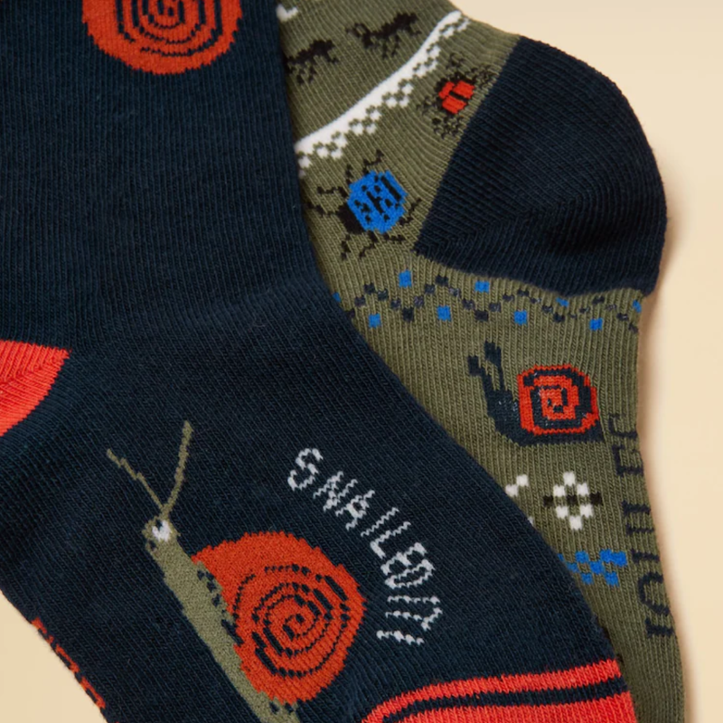 Joules Kids' Eat Feet 2 Pack Socks - Khaki Green-1