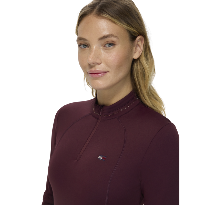 Tommy Hilfiger Cady Women's 1/4 Zip Rhinestone Training Top - Deep Burgundy-2