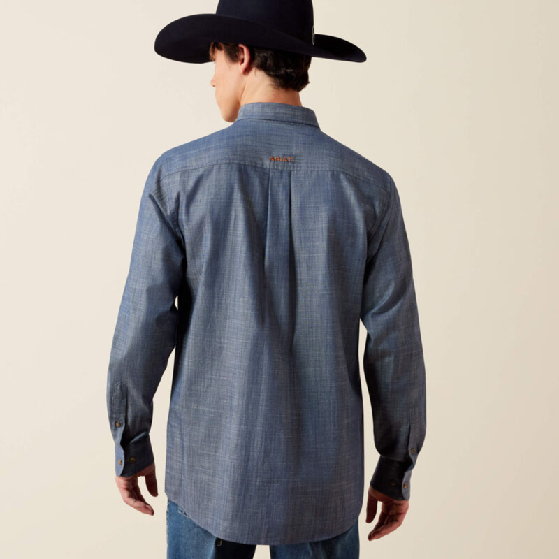 Ariat Men's Team Logo Twill Fitted Shirt - Chambray Blue/Saddle Brown-1