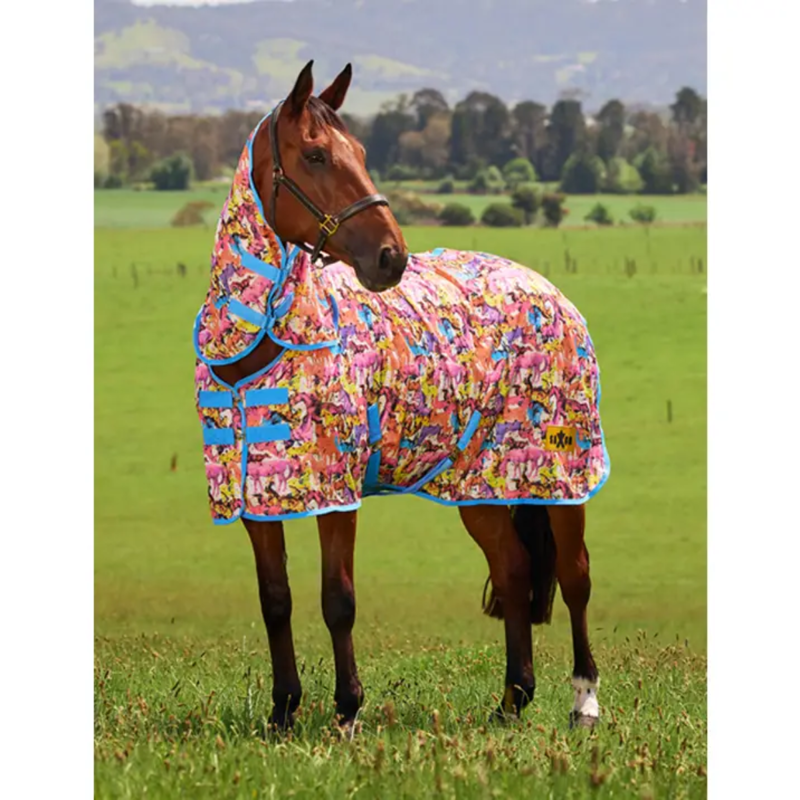 Saxon Mesh Combo Neck - Technicolour Horses Print-1