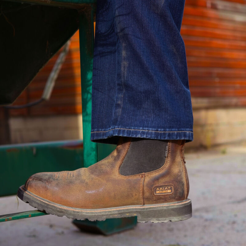 Ariat Men's GroundRancher Chelsea Wide Square Toe Steel Toe Work Boot - Dark Brown-5