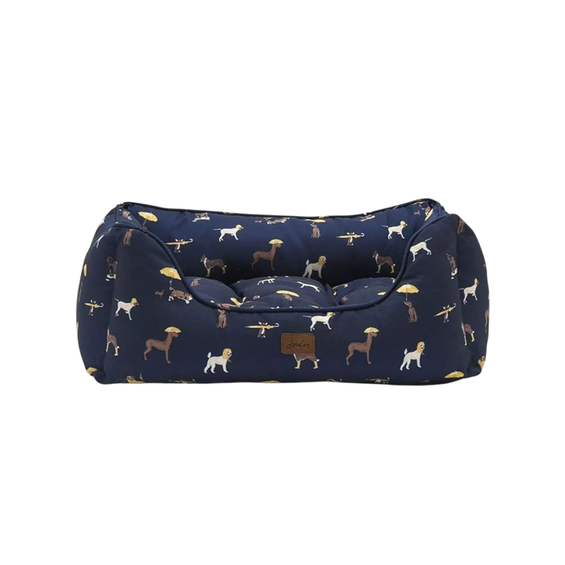 Joules Dog Print Box Bed - Navy