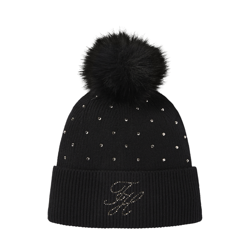 Tommy Hilfiger Daly Women's Rhinestone Pom Pom Beanie - Black-1