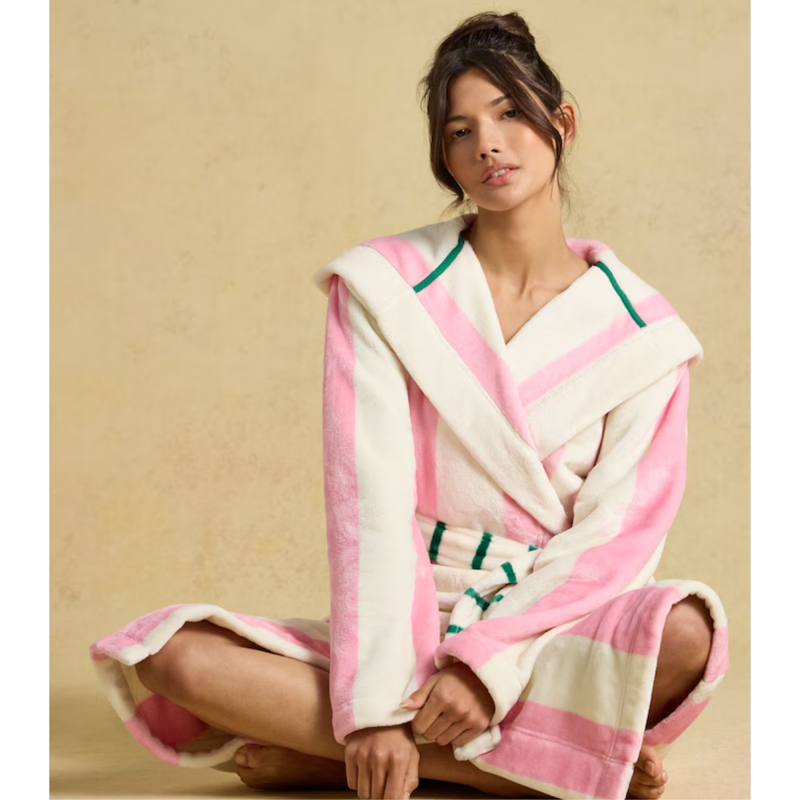 Joules Ladies Luna Dressing Gown - Pink/Cream Stripe-3
