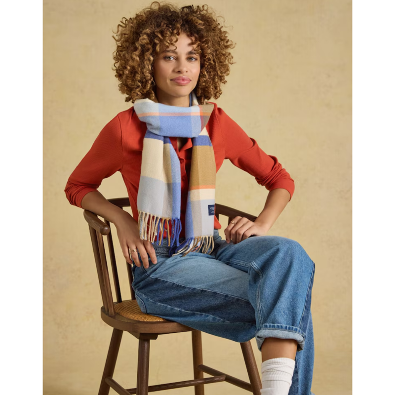 Joules Ladies Langtree Scarf - Blue Cream Check-1