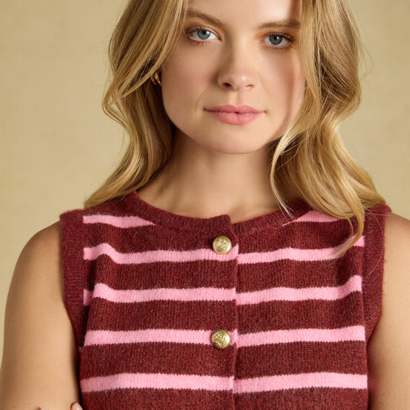 Joules Ladies Holly Button Through Knitted Vest - Pink Stripe-1