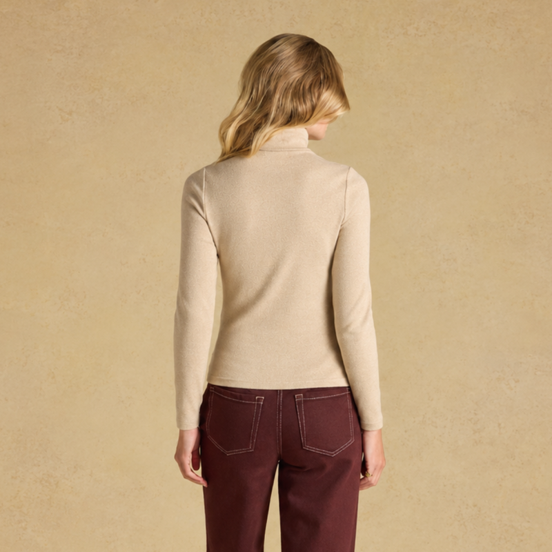 Joules Ladies Warm Handle Rib Roll Neck T-Shirt - Oat Meal-1