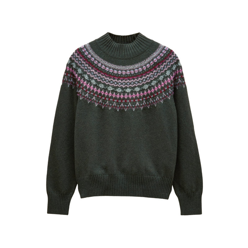 Joules Ladies Green Fair Isle High Neck Jumper - Green-1