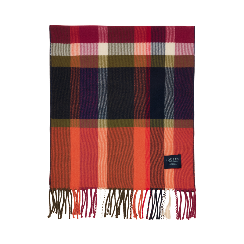 Joules Ladies Langtree Scarf - Khaki/Orange Check-4