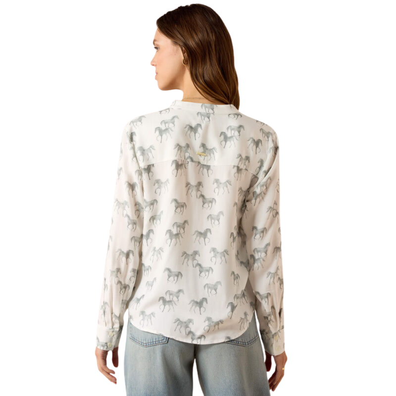 Ariat Women's Thornbeck Blouse - Grey Horse Print-2