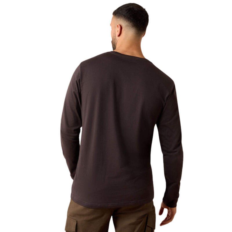 Ariat Men's Rebar Cotton Strong Standard Logo Pocket Long Sleeve T-Shirt - Licorice/Canteen-1
