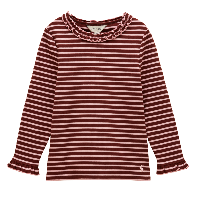 Joules Girls' Sophie Long Sleeve Ribbed Top - Brown/Pink