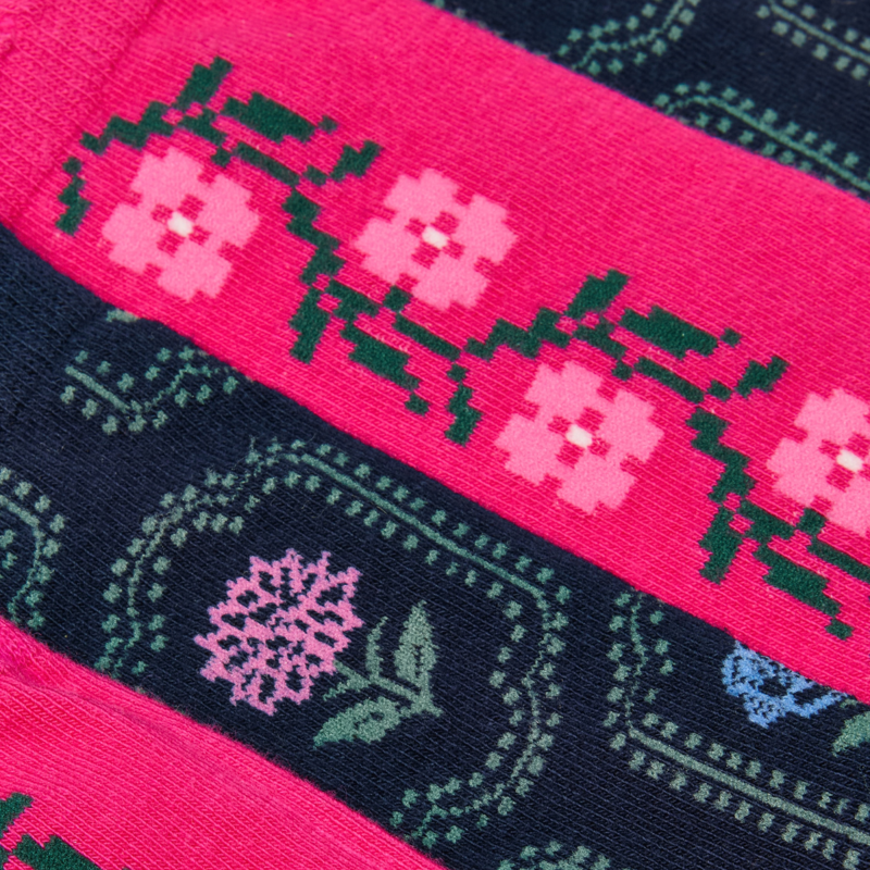 Joules Ladies Everyday 2 Pack Socks - Navy/Pink Floral-1