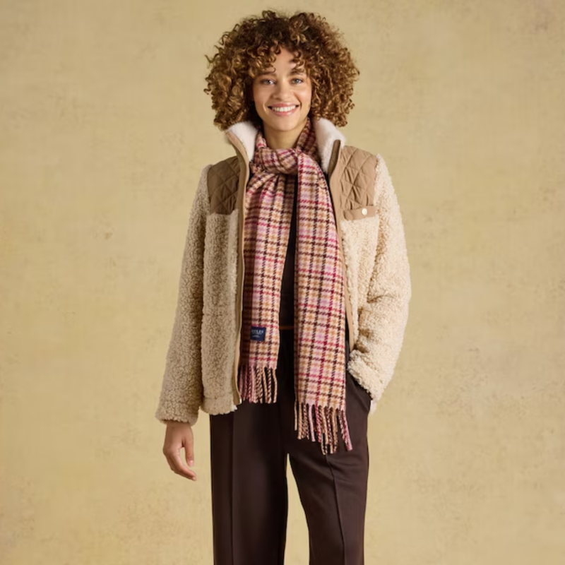 Joules Ladies Langtree Scarf - Berry Houndstooth-5
