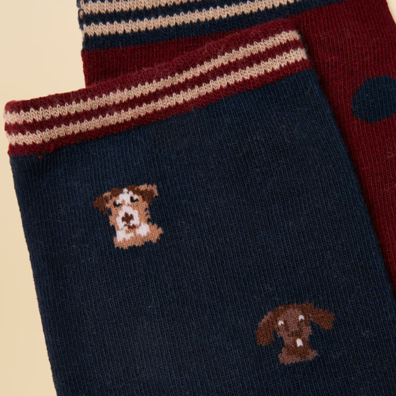Joules Ladies Everyday 2 Pack Socks - Navy Mini Dog-1